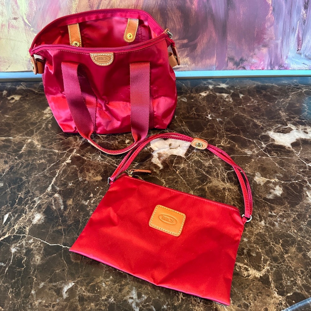 Bric's Raspberry Nylon Tote with Leather Trim - Picture 2 of 8